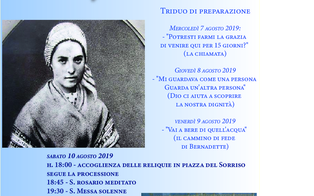ACCOGLIENZA RELIQUIE SANTA BERNADETTE