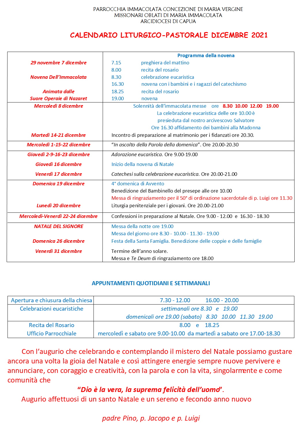 Calendario dicembre 2021