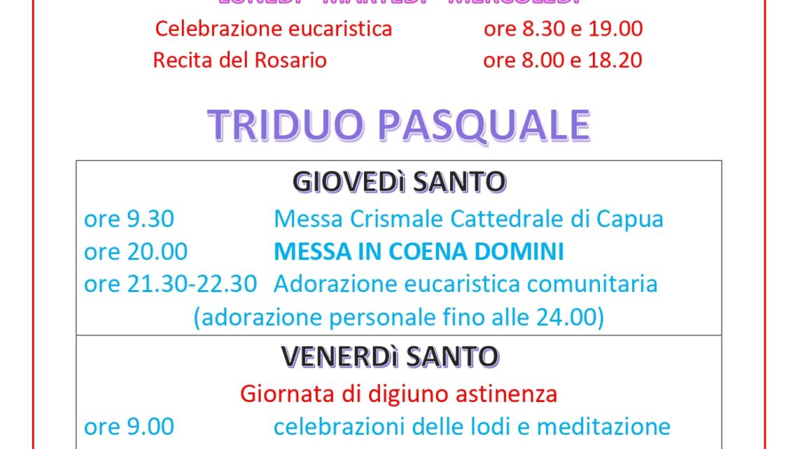 Calendario Settimana Santa 2023