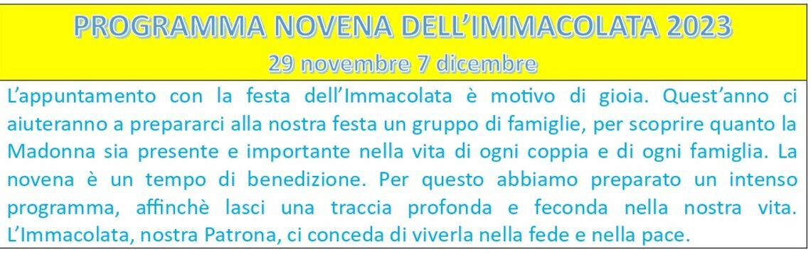 Programma Novena dell’Immacolata 2023