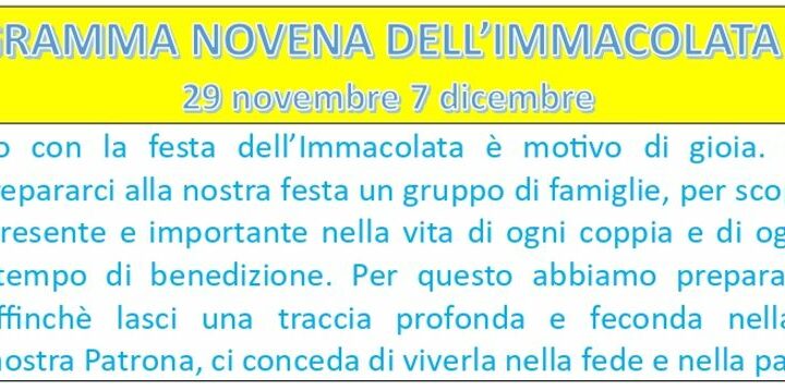 Programma Novena dell’Immacolata 2023