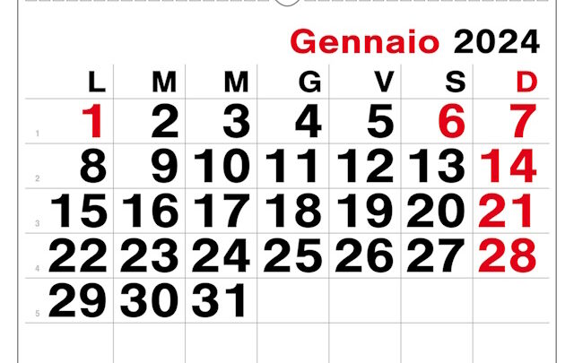Calendario Liturgico-Pastorale Gennaio 2024